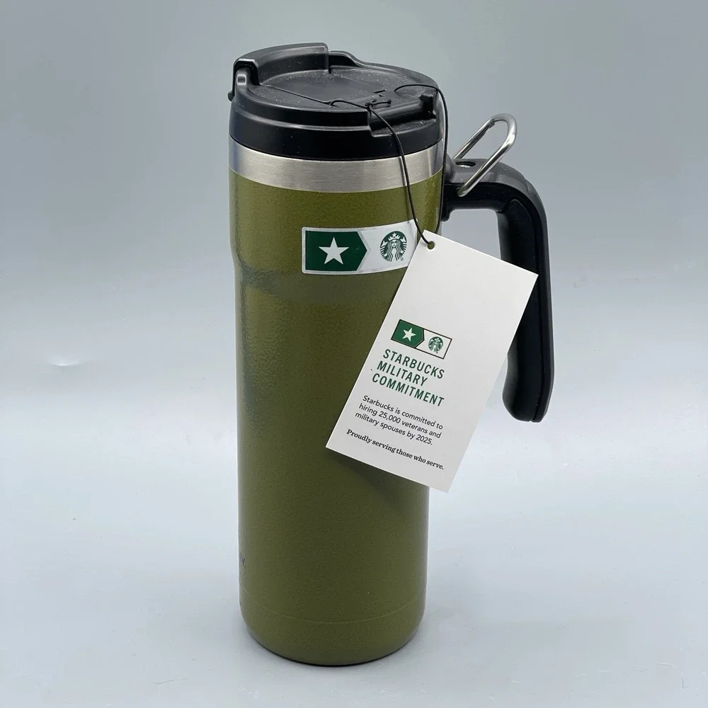 Starbucks Stanley 20oz Military Commitment Green Hammered Steel Tumbler Handle
